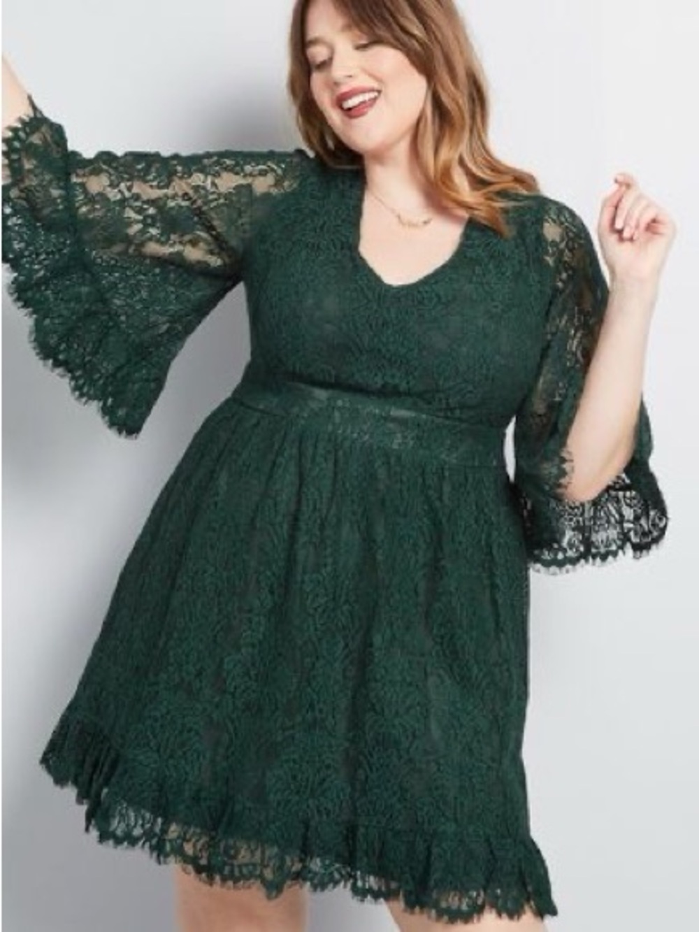 ModCloth Emerald Lace Fit & Flare Mini Dress